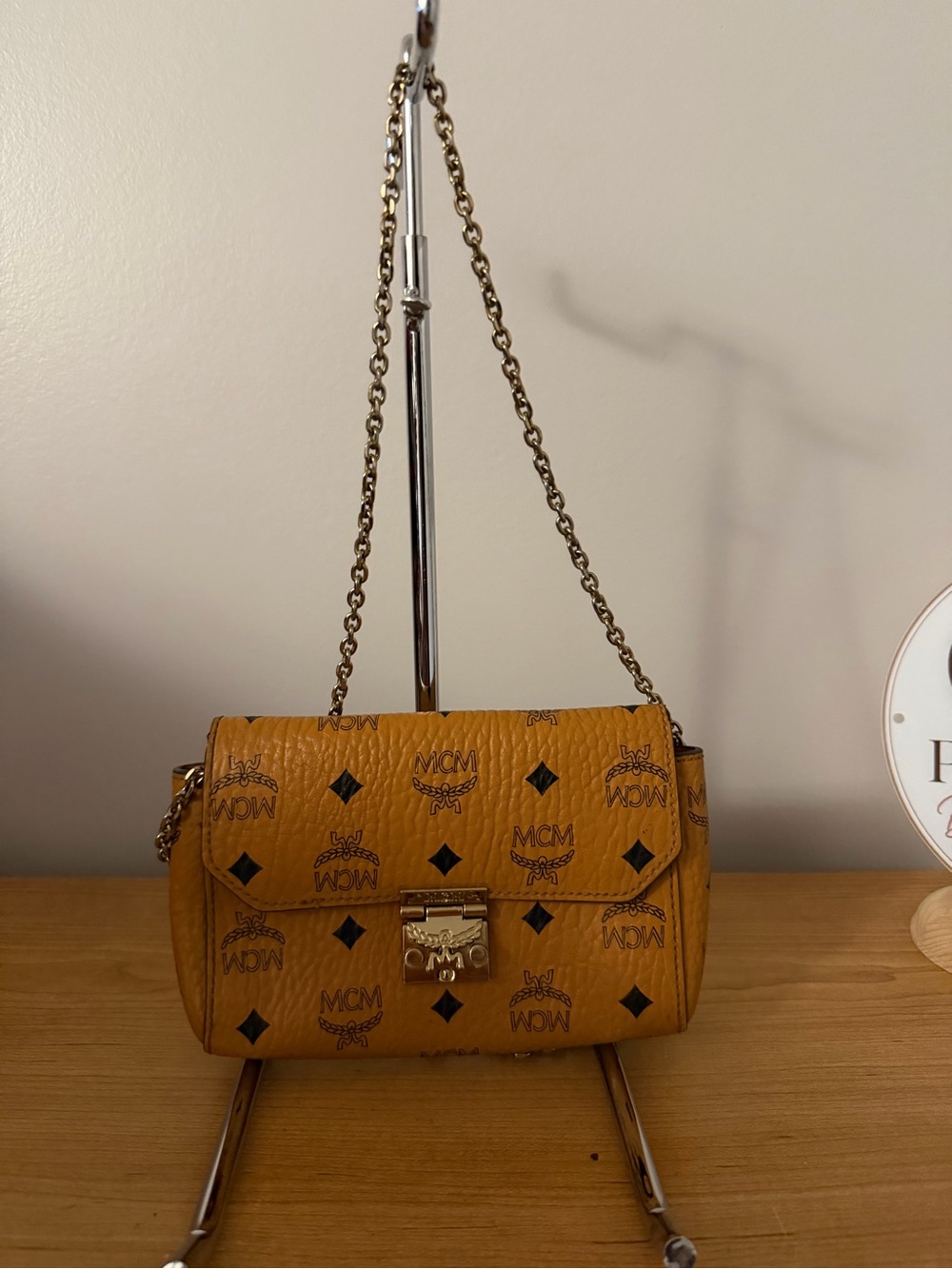 MCM Cognac/Black Visetos Chain Crossbody Bag